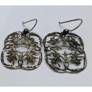 Vintage Sterling Silver Cutout Leaf Dangle Earrings Signed LAM 925